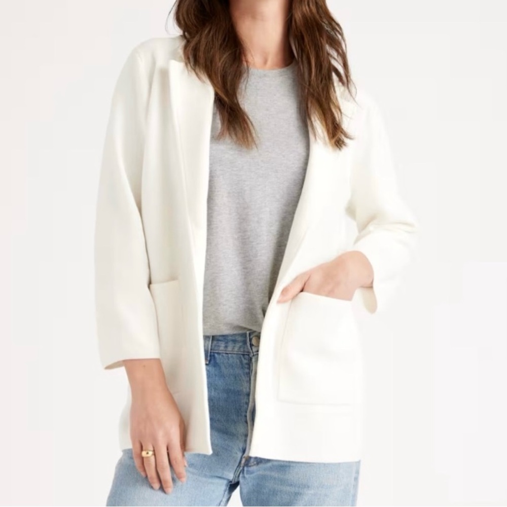 NWT Quince Women's 100% Organic Cotton Knit Blazer Ivory Size L